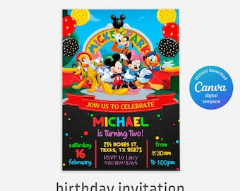 Printable Clubhouse birthday invitation, Mickey invitation, Clubhouse invitation, Mouse Party invite, editable invite