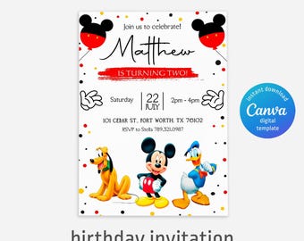 Printable Clubhouse birthday invitation, Mickey invitation, Clubhouse invitation, Mouse Party invite, editable invite