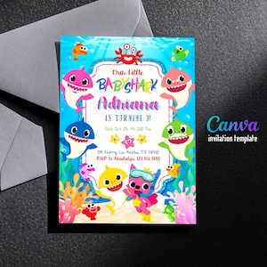 Invitation d'anniversaire imprimable modifiable de bébé requin, invitation d'anniversaire de garçon fille, invitation d'anniversaire pour enfant, invitation de fête de bébé requin