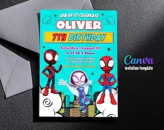 Printable Boy Birthday Invitation, superhero birthday invite, spidey friends invitation, spiderman birthday party invite, super hero