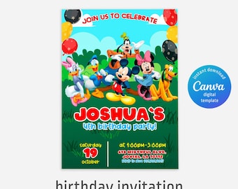 Printable Clubhouse birthday invitation, Mickey invitation, Clubhouse invitation, Mouse Party invite, editable invite