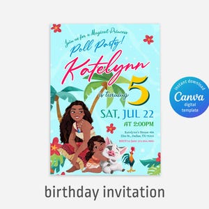 Moana Pool party Birthday Invitation, Editable Digital Party Invite, 1st 2nd 3rd Birthday Theme, Printable Maui Moana Template for Girls