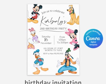 Printable Clubhouse birthday invitation, Mickey invitation, Clubhouse invitation, Mouse Party invite, editable invite