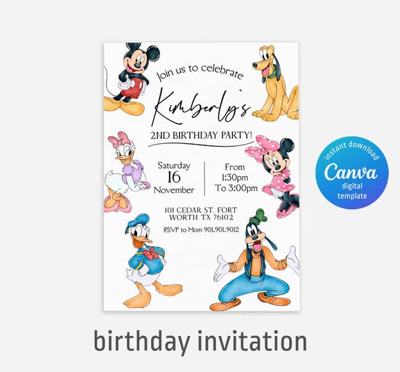 Printable Clubhouse birthday invitation, Mickey invitation, Clubhouse invitation, Mouse Party invite, editable invite