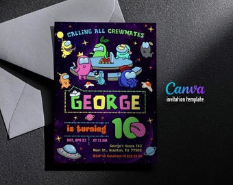 Among Us Birthday Party Invitation Template, Among Us Birthday Invitate ...