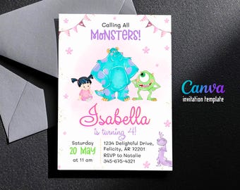 Monster birthday Invitation, printable Monsters University template, Editable monster inc evite halloween boo-day party, 1st Birthday Invite
