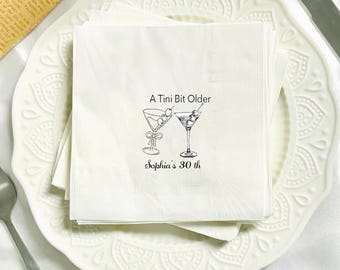 Custom A Tini Bit Older Martini Napkins, Custom Birthday Napkins, Custom Party Cocktail Napkins, Custom Napkins, 50th Birthday Party