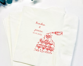 Custom Champagne Tower Wedding Napkins, Custom Cocktail Napkins, Custom Napkins, Wedding Cocktail Napkins,Bridal Shower,Engagement Party