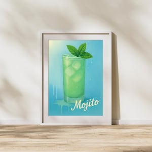 Mojito Wall Art – Fresh Green Mint Lime Drink Poster, Digital Print for Kitchen or Bar