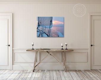 Canvas, Ocean Photography, Sailing Photo, sailboat photo, nautical decor, nautical wall art, ocean sunset photo, sail, sailboat