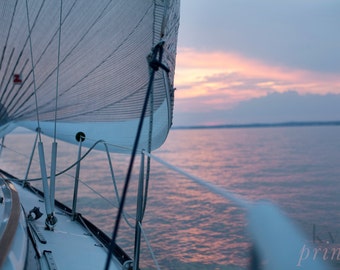 Ocean Sunset Sailboat Photo, Nautical Wall Art