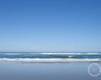 Sand Sea Sky in Blue, Oregon Photo, Beach Photo, Ocean photograph, waves, blue fine art print