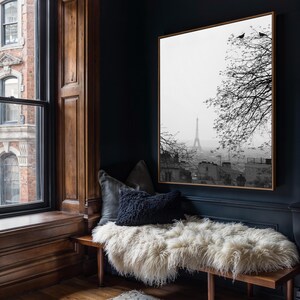 Black and White Paris Photography, Eiffel Tower, Love Birds afbeelding 3