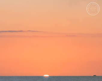 Ocean Sunset Photography Print, Coastal Boat, Nautical Wall Art