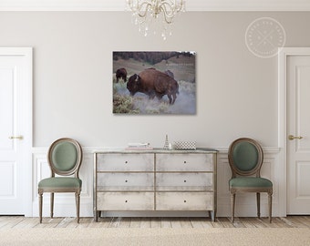 Canvas, Modern Buffalo, Bison Wall Art, Wilderness Wall Art, Yellowstone Canvas Print, Bison Photography, Mountain Wall Print, Animal Photo