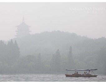 Zen Decor, Chinese Fog Photo, Grey and Green Zen Wall Art, Living Room Decor, Foggy Day, Buddhism