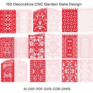 150 装飾ガーデン ゲート CNC ファイル | レーザー切断、彫刻デザイン | カスタム屋外パネル用の svg、dxf、ai EPS
