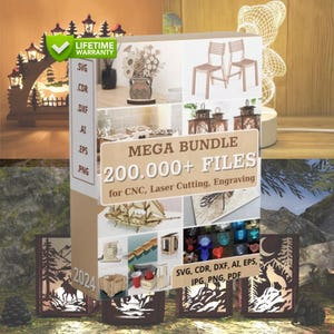 CNC Files Laser Cut Bundle, Perfect for Plasma Cutting, 200k+ Vectors, 2D/3D Engraving SVG, Dxf, Dwg, Eps, Stl, Designs, black friday sale
