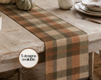 THANKSGIVING TABLE RUNNER Personalized Family Name Custom Fall Centerpiece Autumn Farmhouse Cotton Linen Dining Room Textile Pumpkin