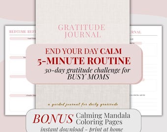 Sjabloon afdrukbaar dankbaarheidsdagboek Download digitale pdf Dagelijkse reflectie Mindfulnessoefening Zelfzorg Nieuwe moeder Geestelijke wellness 5 min.