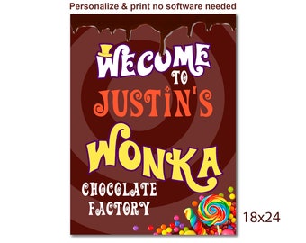 Willy Wonka Birthday Welcome Sign Digital Download Party Invitation golden ticket Corjl Willy Wonka Inviation willy wonka party