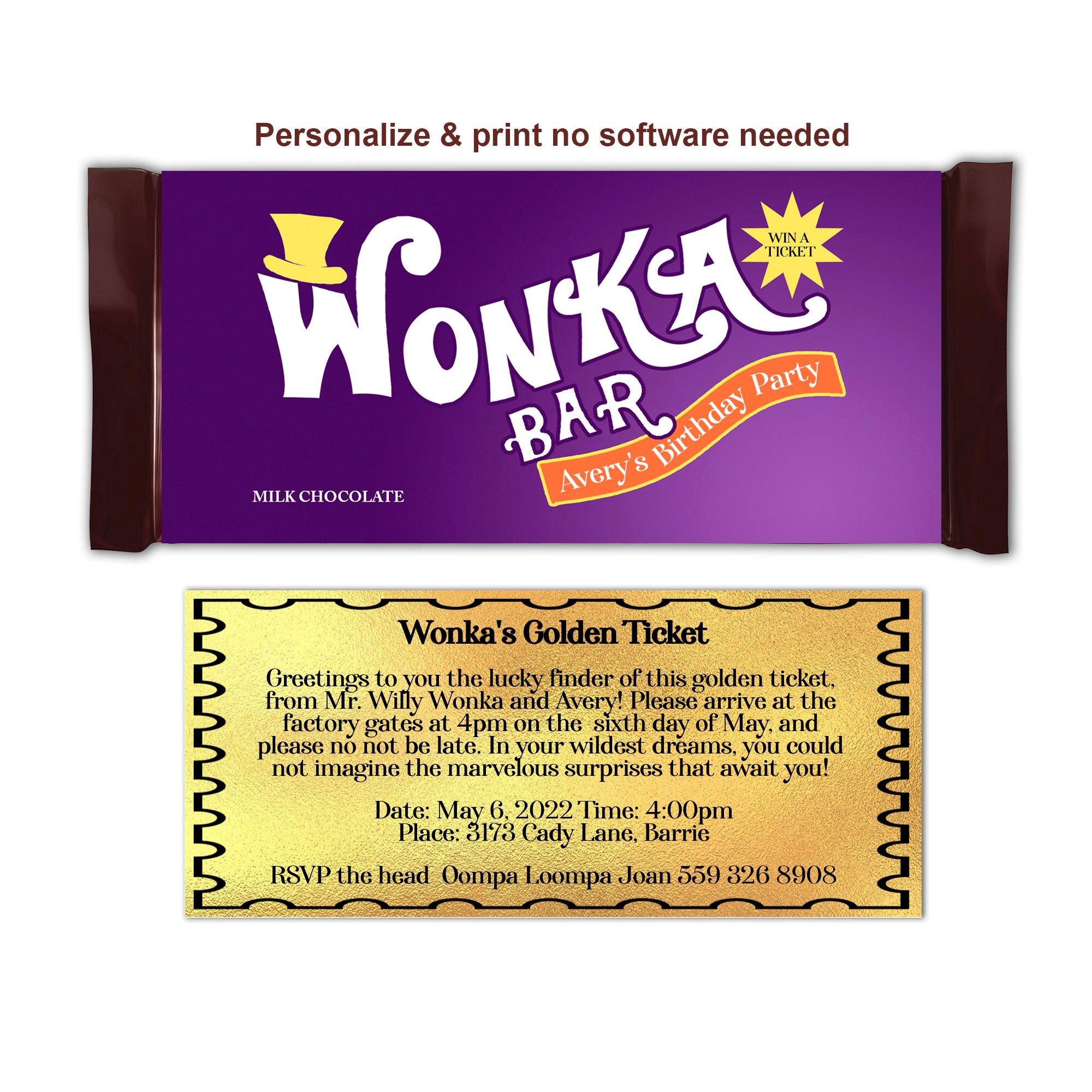 Willy Wonka Birthday Invitation Digital Download Party Invitation
