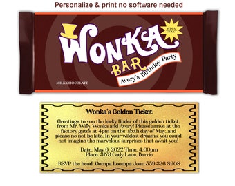 Willy Wonka Birthday Invitation Digital Download Party Invitation golden ticket Corjl Willy Wonka Inviation willy wonka party favor