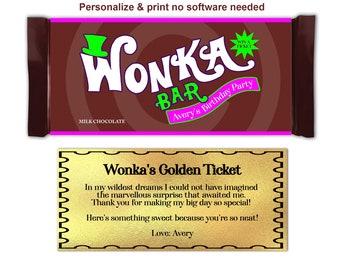 Willy Wonka Birthday Invitation or Favor Digital Download Party Invitation golden ticket Corjl Willy Wonka Inviation willy wonka thank card