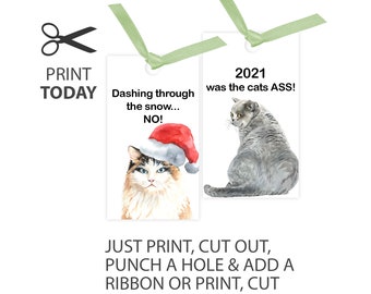 Cat Christmas gift tags or stickers Digital Download kitten tags Kitten christmas stickers cat Christmas stickers funny cat label