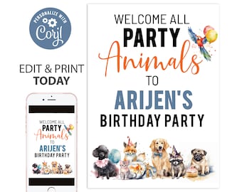 Adopt a Pet Birthday Welcome Sign Digital Download Birthday Corjl animal Birthday adopt a pet party birthday decoration