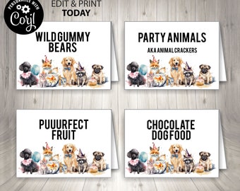 Adopt a Pet Food Tent Cards for Birthday Party Digital Download Corjl animal Birthday adopt a pet party theme birthday activity party animal