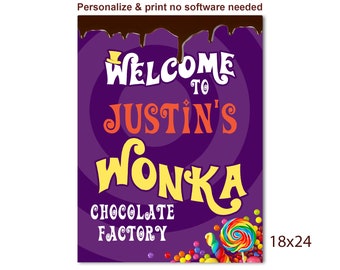 Willy Wonka Birthday Welcome Sign Digital Download Party Invitation golden ticket Corjl Willy Wonka Inviation willy wonka party