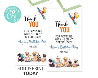 Adopt a Pet Birthday Party Thank You Tags Digital Download Corjl animal Birthday adopt a pet party theme birthday activity party animal