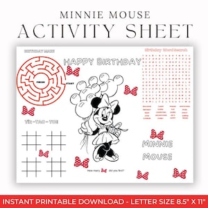 Minnie Mouse Activity Sheet, Activity sheets for kids, Activity sheets for preschoolers, Activity sheets for toddlers, Printable Sheet