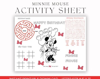 Minnie Mouse Activity Sheet, Activity sheets for kids, Activity sheets for preschoolers, Activity sheets for toddlers, Printable Sheet