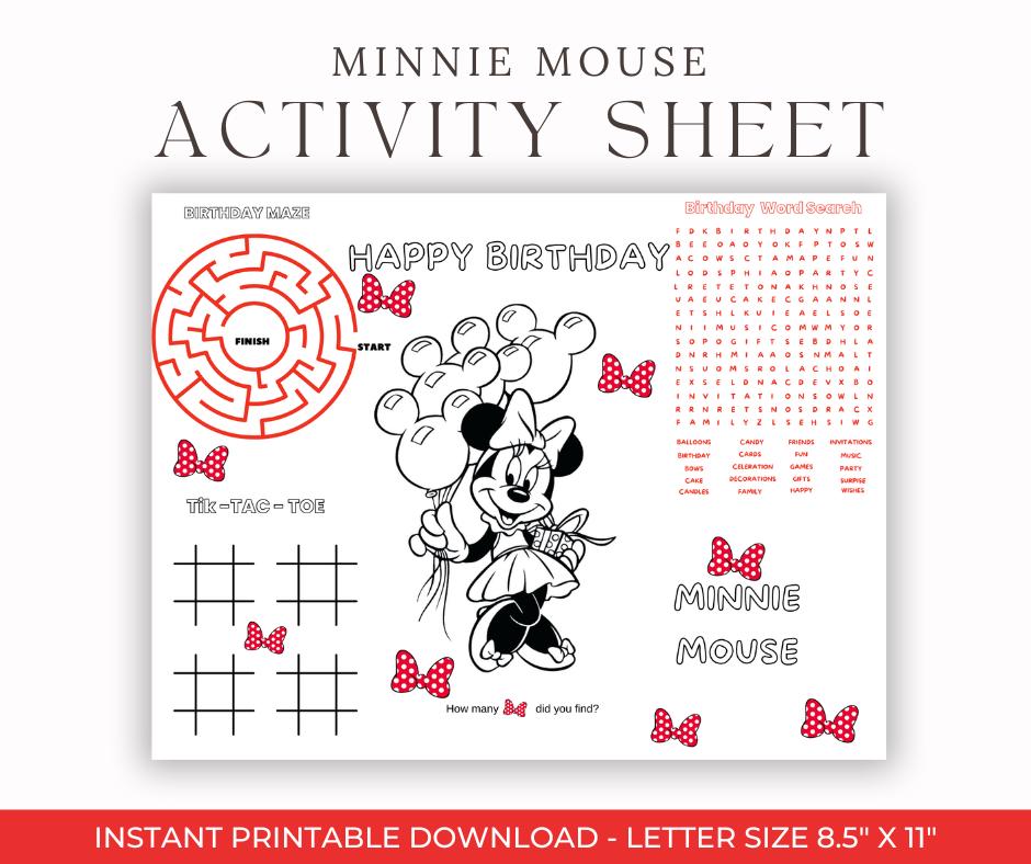 Minnie Mouse Activity Sheet, Activity Sheets for Kids, Activity Sheets ...