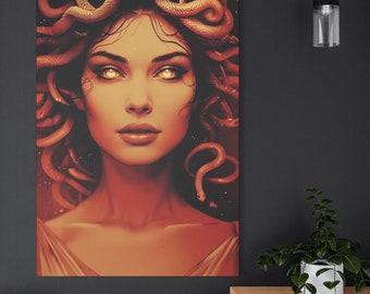 Medusa Leinwand: Griechische Mythologie Kunst, Orange Style (40x60 Vertikal)