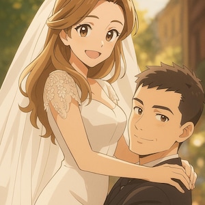 Anime Wedding Art Gift for Couple Custom Anime Portrait from Photo Anime Commission Bride Anime Art Groom Anime Illustration Personalized