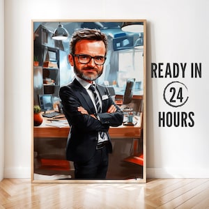 Custom Boss Caricature from Photo, Boss Cartoon Art, Funny Boss Portrait, CEO Caricature, Boss Gift for Men, Businessman Caricature Digital