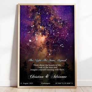 Stampa del cielo notturno, mappa delle stelle, mappa delle costellazioni, regalo del cielo notturno, regalo di nozze, regalo di anniversario, regalo per gli sposi, regalo per la data delle nozze, regali di coppia