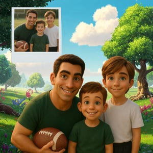 Retrato de padre con sus hijos, dibujo familiar a partir de una foto, imagen personalizada, arte personalizado, el mejor regalo para papá, regalos únicos para papá