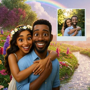 Cartoon Couple Portrait, Love Story Art, Personalized Illustration from Photo, Custom Cartoon Drawing, Animation Portrait, Gift fo Wife