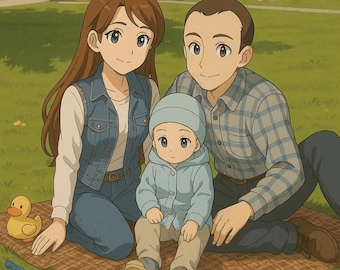 Portrait de style anime, dessin anime manga à partir d&#39;une photo, illustration d&#39;anime à partir de votre photo, photo de famille à portrait, art mural personnalisé