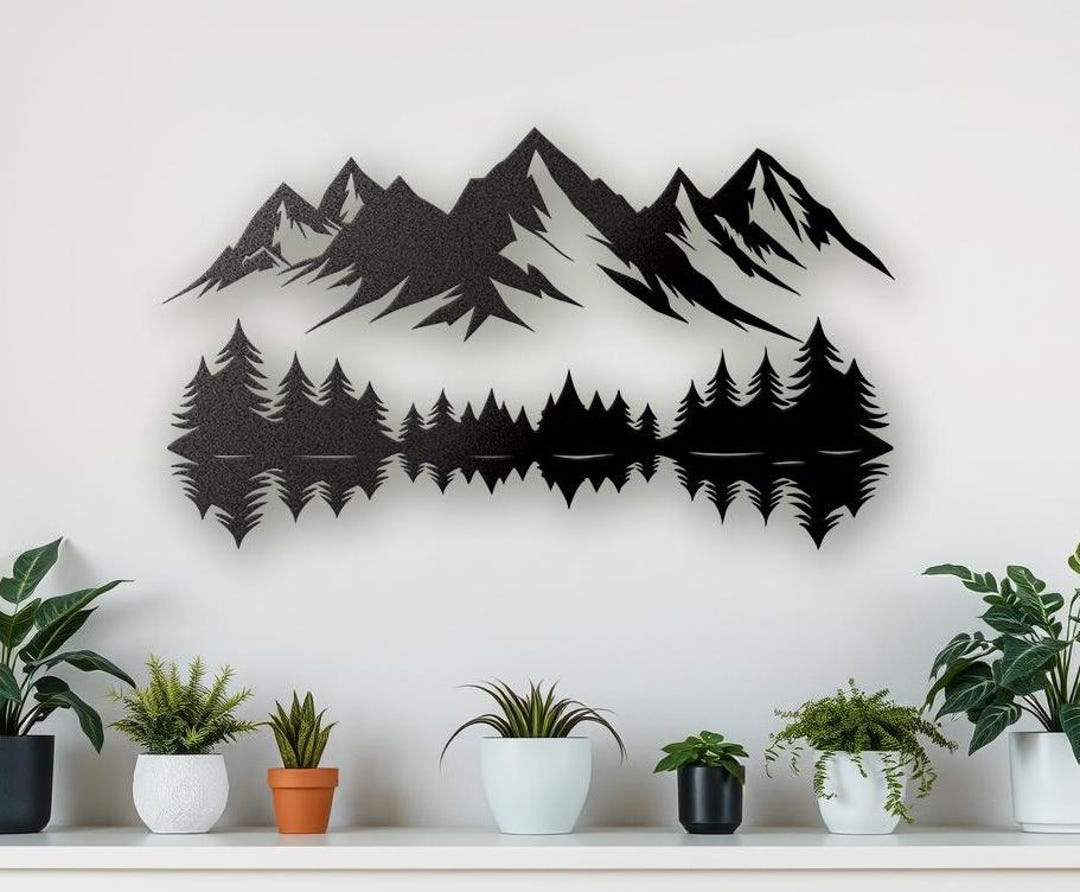 Mountain Forest Metal Wall Art, Trendy Large Metal Wall Art Living Room ...