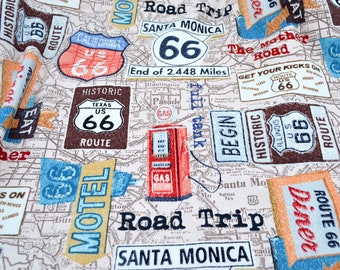 Brother Sister Fabric Route 66 Road Map Upholstery By the Half Yard