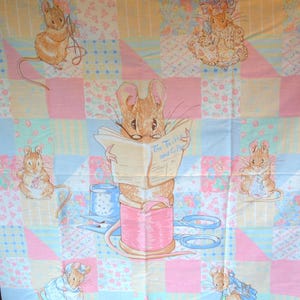 Vintage Beatrix Potter Fabric Panel - Large Tailor Mouse Patchwork ...