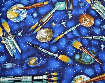 Tissu Kaufman vintage - Columbia Space Shuttle Apollo Mercury Rockets - ED 2286 Cotton By the Half Yard