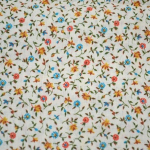 Vintage Fabric - Small Vine Flowers in Turquoise Orange and Yellow - Cotton Poly By the Half Yard