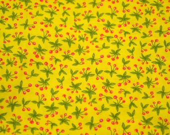 Vintage P&B Fabric - Small Red Cherry Clusters on Yellow - Cotton By the Half Yard