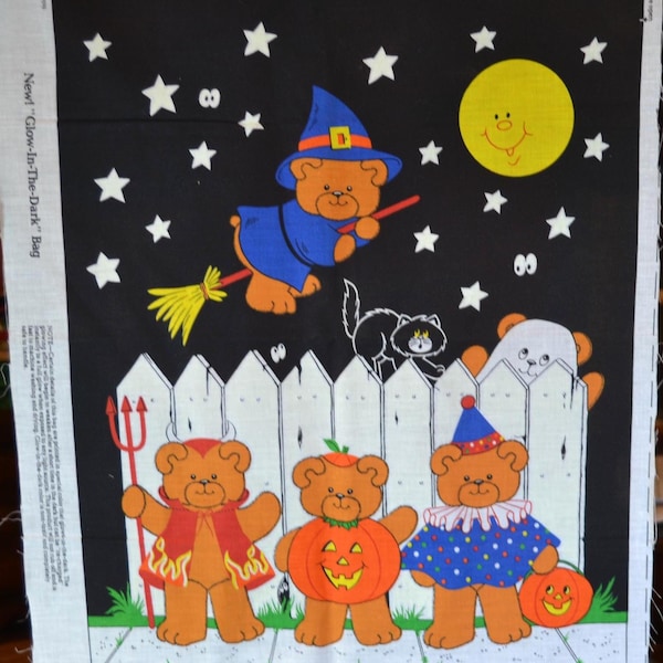 Vintage Cranston Glow in the Dark Boo Bears Halloween Treat Bag - Cut N Sew Panel